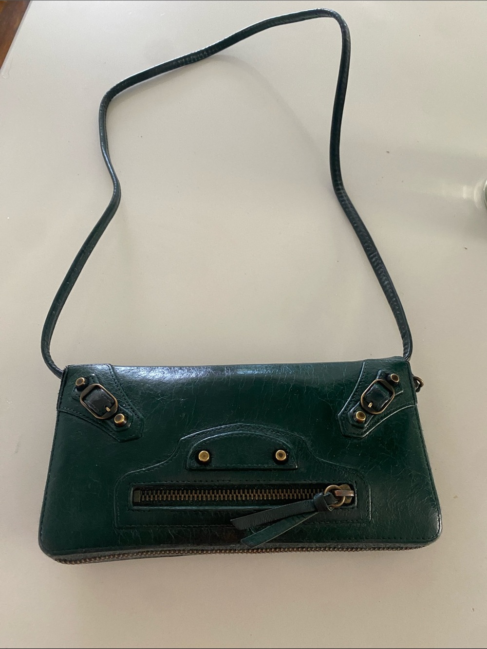 Bottega Veneta Forest Green Leather Crossbody Bag authentic